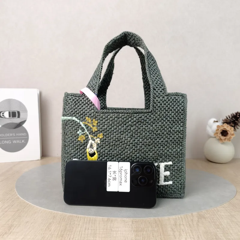 LOEWE Shoulder Bag Tote Bag Green Woven One Size 23 × 10 × 19 cm — cover view 6 of 6