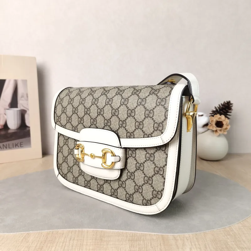 GUCCI Crossbody Bag Horsebit 1955 Horsebit Medium White Monogram PVC Medium 25 × 8 × 18 cm — cover view 5 of 6