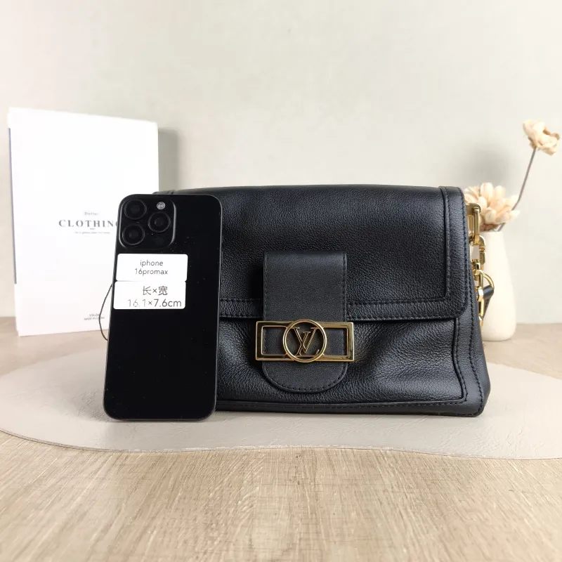 Louis Vuitton Crossbody Bag Dauphine Soft Shoulder Bag Black Calfskin Medium 24 × 9 × 17 cm — cover view 3 of 5
