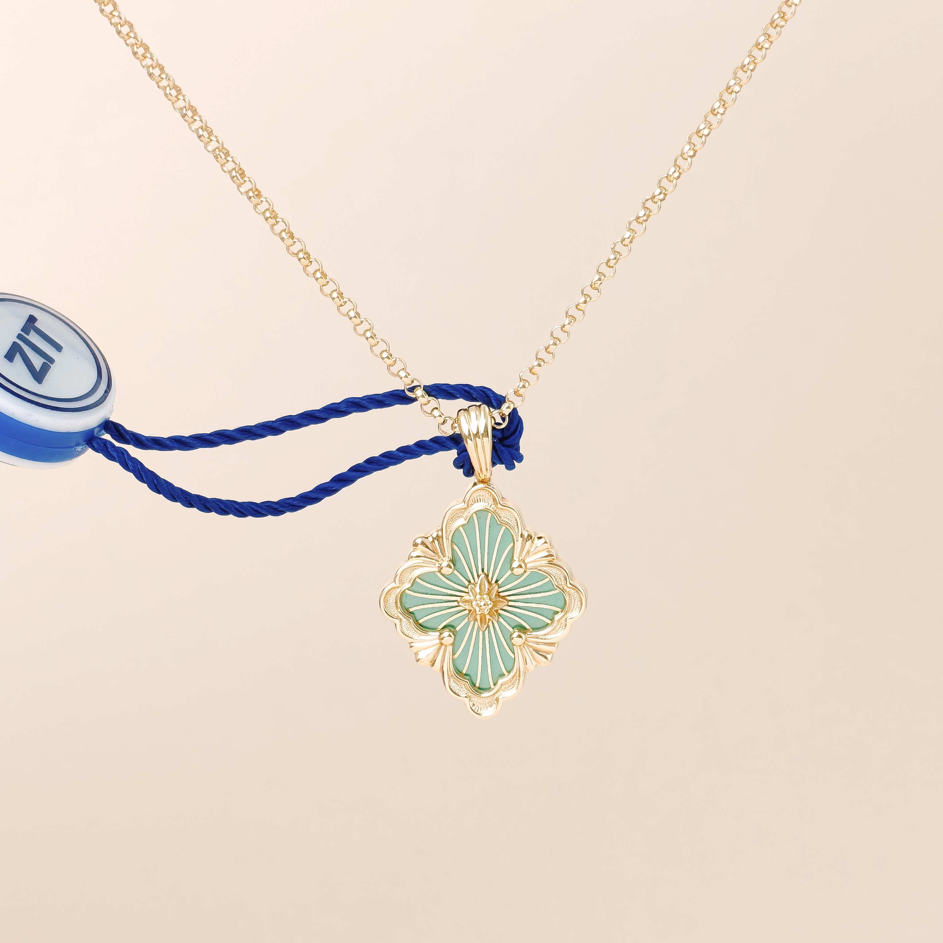 BUCCELLATI Necklace Opera Tulle Enamel Pendant Necklace Green18KY ellow Gold Medium1.6*1.8cm 44cm