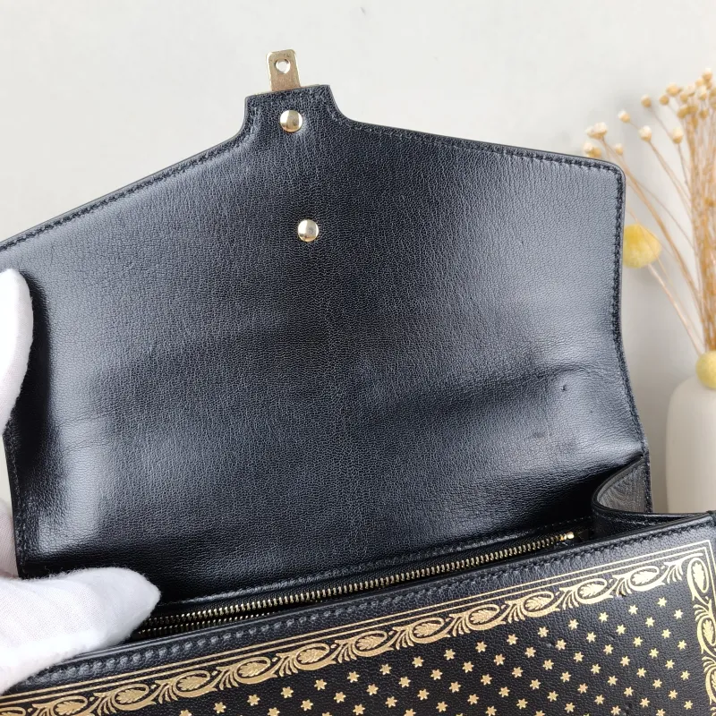 GUCCI Crossbody Bag Sylvie Shoulder Strap Edition Black Calfskin Small 25.5 × 8 × 17 cm — detail view 8 of 12