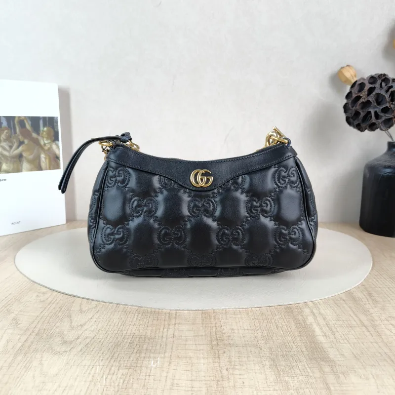 GUCCI Crossbody Bag GG matelasse Black Calfskin One Size25 × 8 × 15 cm