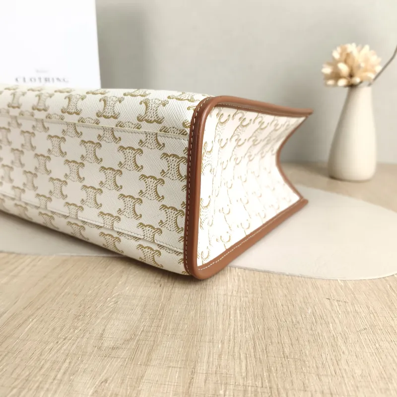 CELINE Top Handle Bag Horizontal Cabas Shopping Tote Beige PVC Mini 34 × 12 × 22.5 cm — detail view 6 of 11