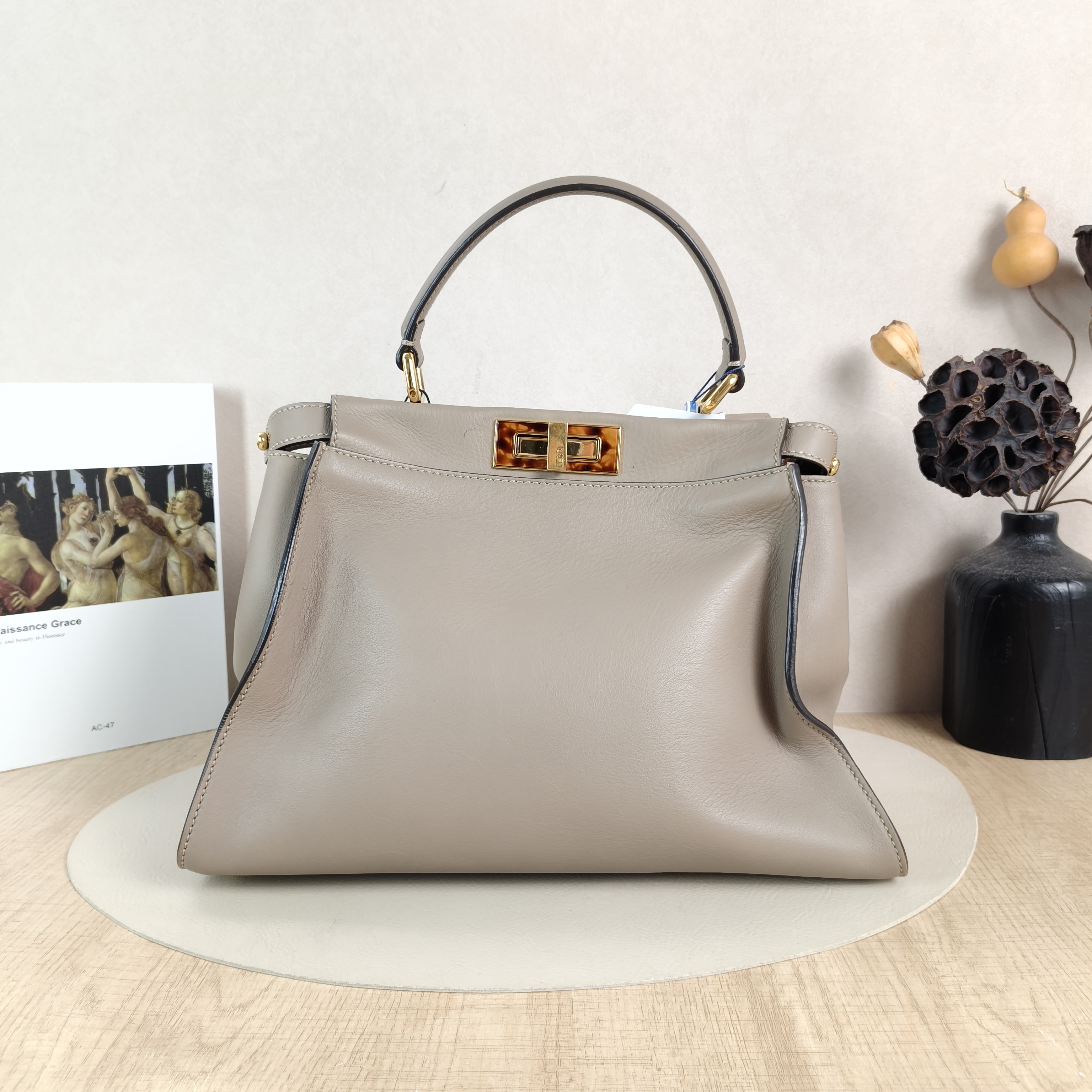 FENDI Top Handle Bag Peekaboo Grey Calfskin Medium33.5 × 13 × 25.5 cm — cover view 3 of 5