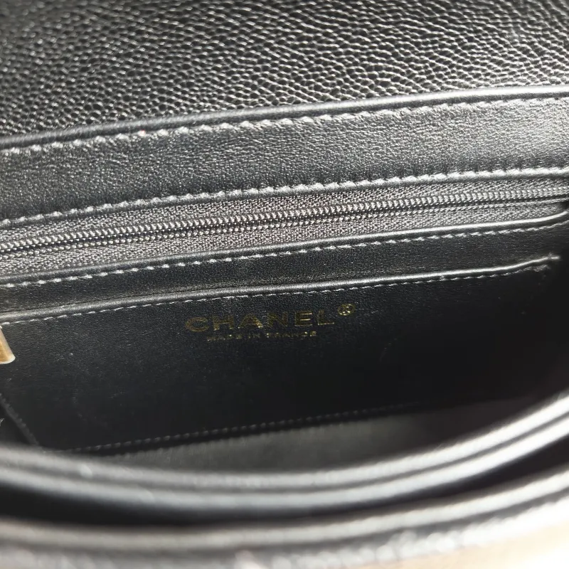 Chanel Crossbody Bag Black with Gold-Tone Hardware Grained Calfskin Small 19 × 6 × 15 cm — detail view 8 of 14