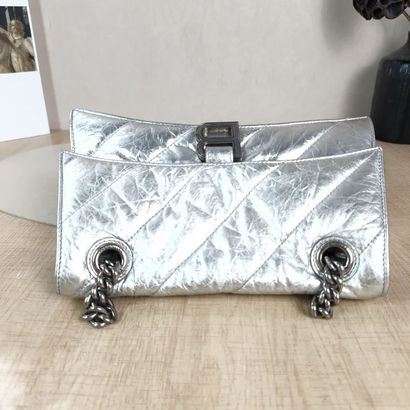 BALENCIAGA Shoulder Bag CRUSH Chain Bag Silver Calfskin Small 25 × 8 × 15 cm — detail view 3 of 13