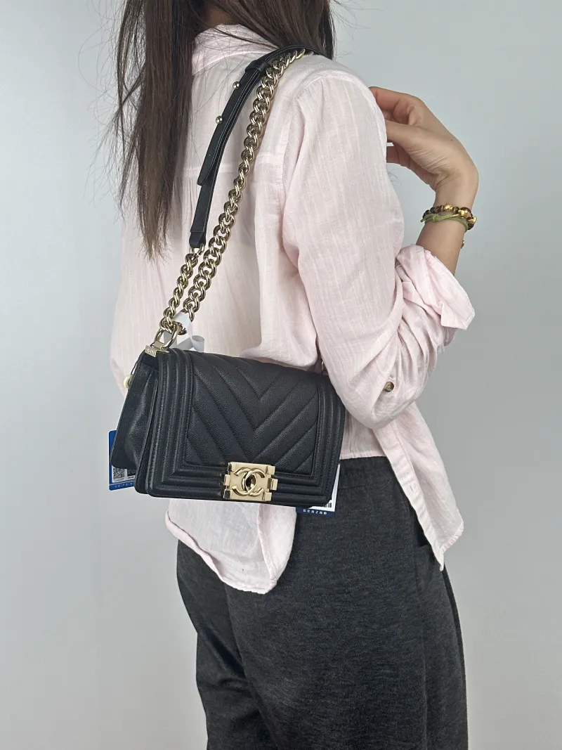 Chanel Crossbody Bagv leboy Black Grained Calfskin Small20.5 × 8.5 × 12 cm — on-model view 1 of 2