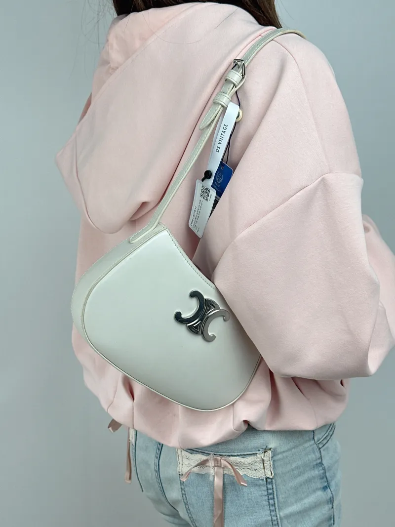 CELINE Shoulder Bag tilly White Calfskin Medium 22 × 4 × 13.5 cm — on-model view 2 of 2