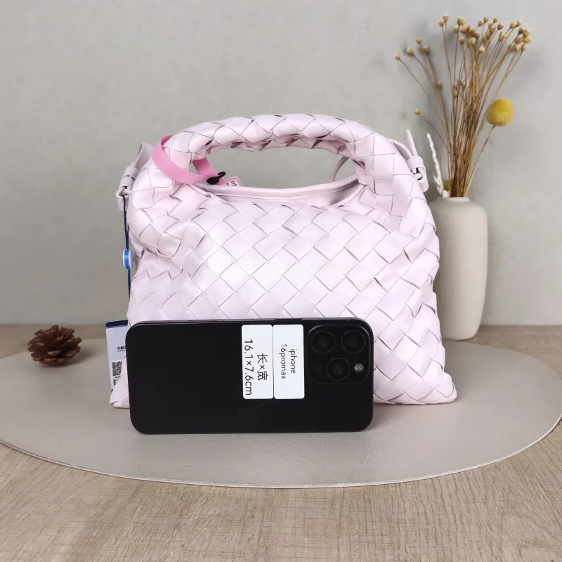 Bottega Veneta Top Handle Bag Hop Woven Top Handle Crossbody Bag Pink Calfskin One Size 24*24 — cover view 3 of 5