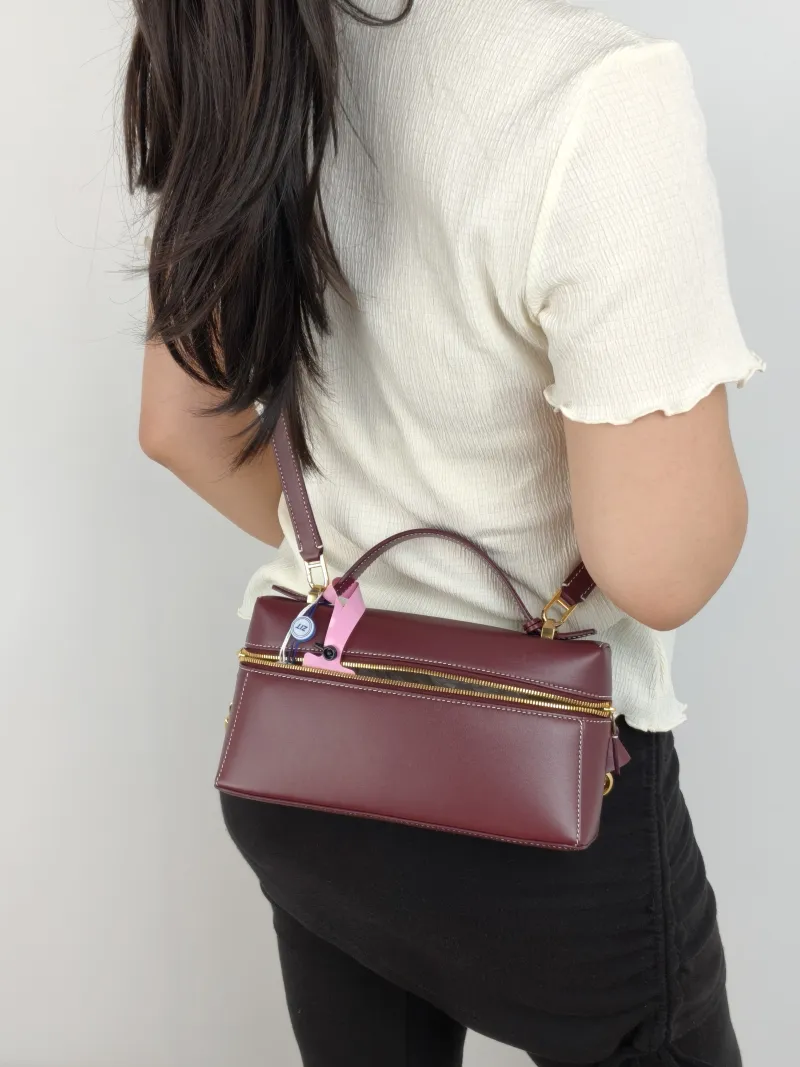 Loro Piana Crossbody Bag Extra Bag L23 Burgundy Calfskin One Size 23 × 7 × 12 cm — on-model view 3 of 3