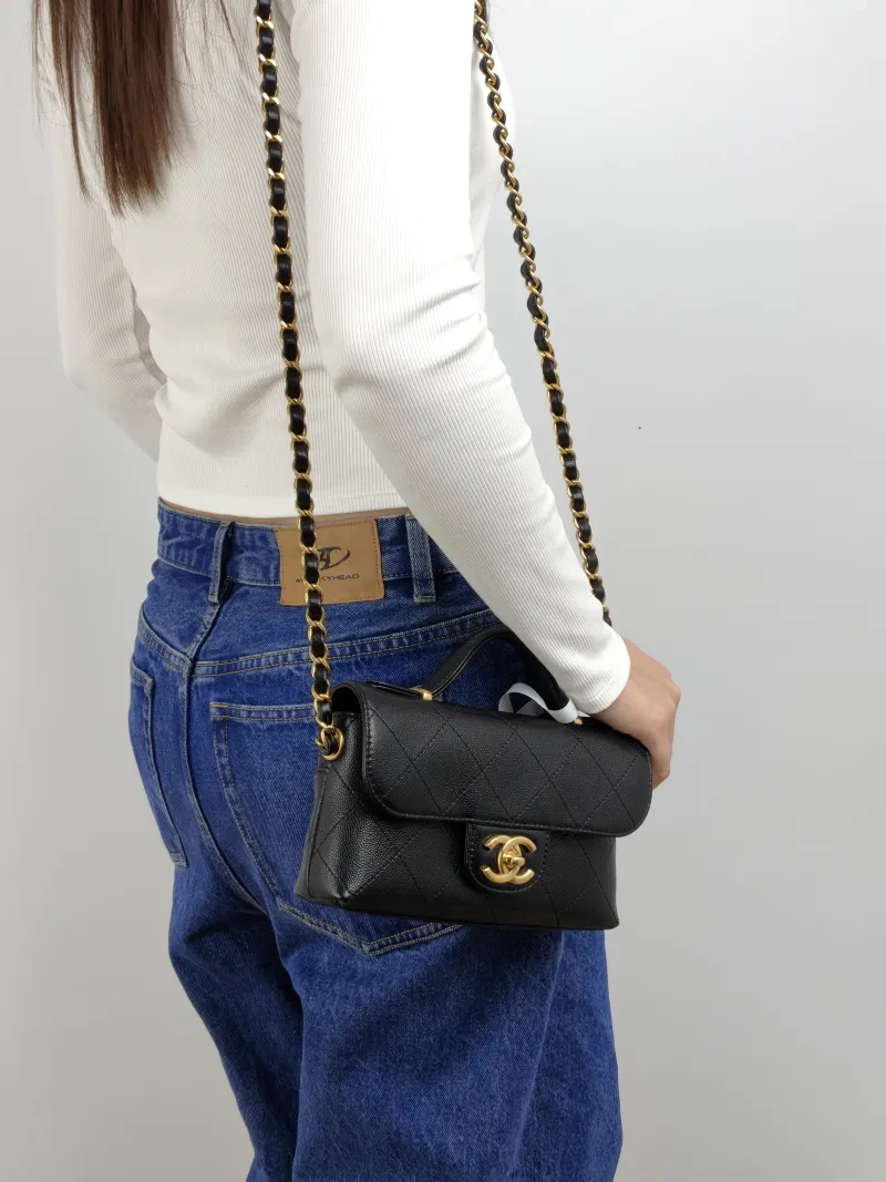 Chanel Crossbody Bag cf Collection Top Handle Bag Black Grained Calfskin One Size 20 × 5 × 13 cm — on-model view 2 of 3
