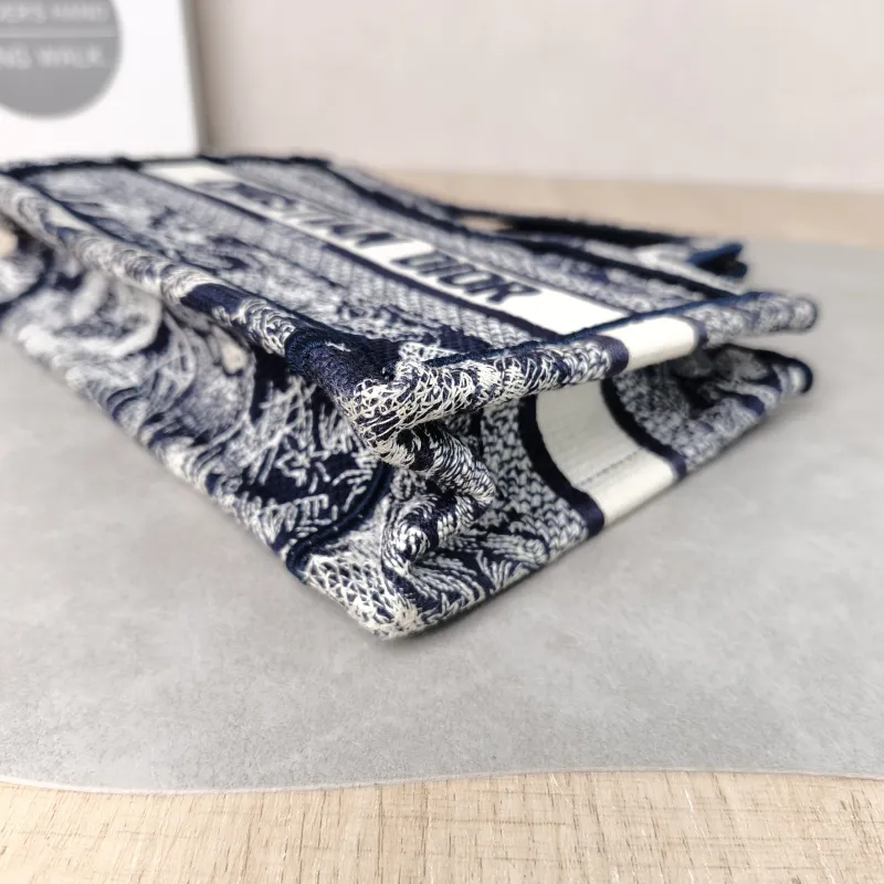 DIOR Top Handle Bag Book Tote Collection · White Blue Canvas Mini 22.5 × 6 × 15 cm — detail view 9 of 9