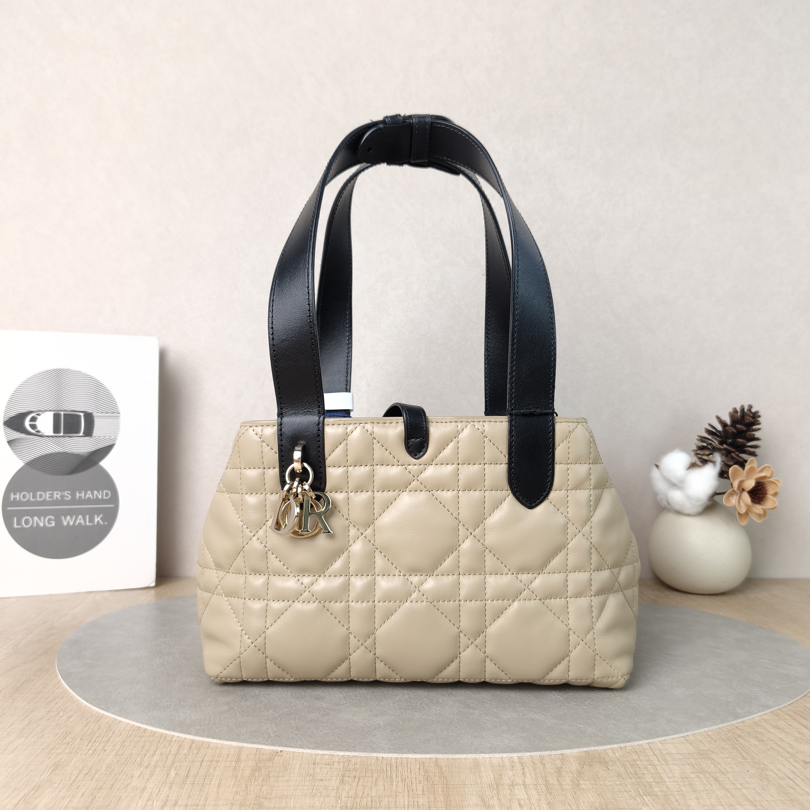 DIOR Top Handle Bag TOUJOURS Black Taupe Calfskin Small23 × 12 × 15.5 cm