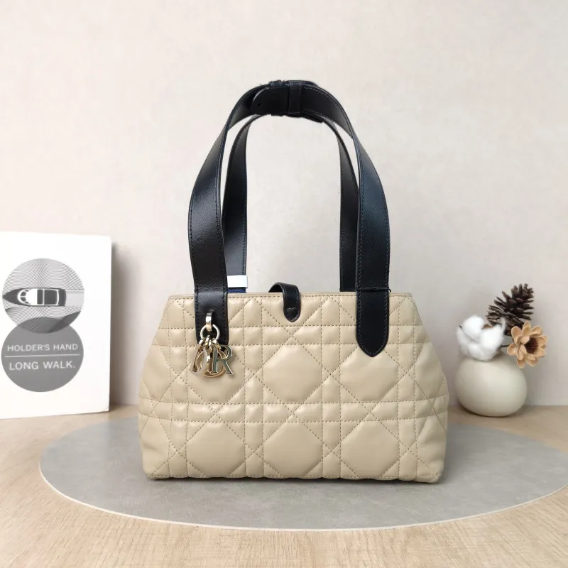 DIOR Top Handle Bag TOUJOURS Black Taupe Calfskin Small23 × 12 × 15.5 cm