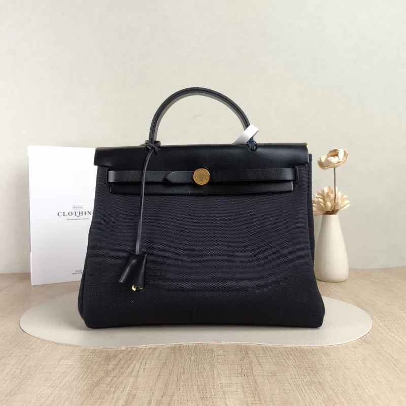 Hermès Shoulder Bag Herbag 31Black Canvas Medium31 × 10 × 25 cm