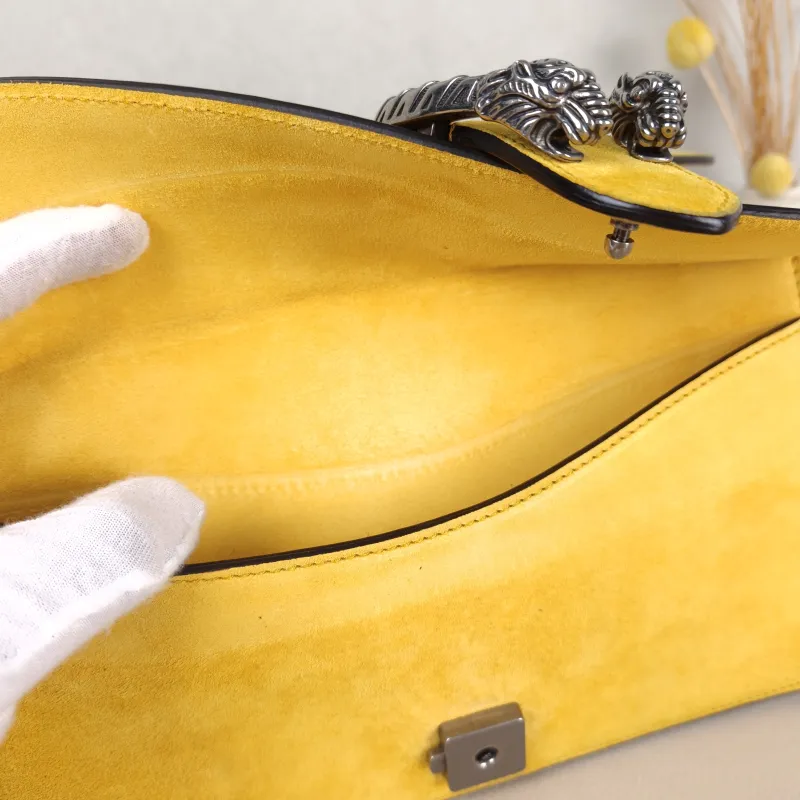 GUCCI Crossbody Bag Dionysus Yellow Suede Medium 28 × 9 × 17 cm — detail view 11 of 13