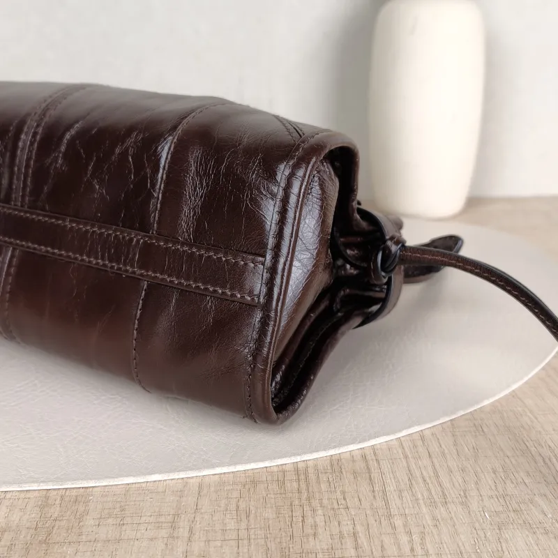 PRADA Top Handle Bag Bonnie Soft Lux Brown Waxed Leathermini23.5 × 9 × 12 cm — detail view 10 of 12