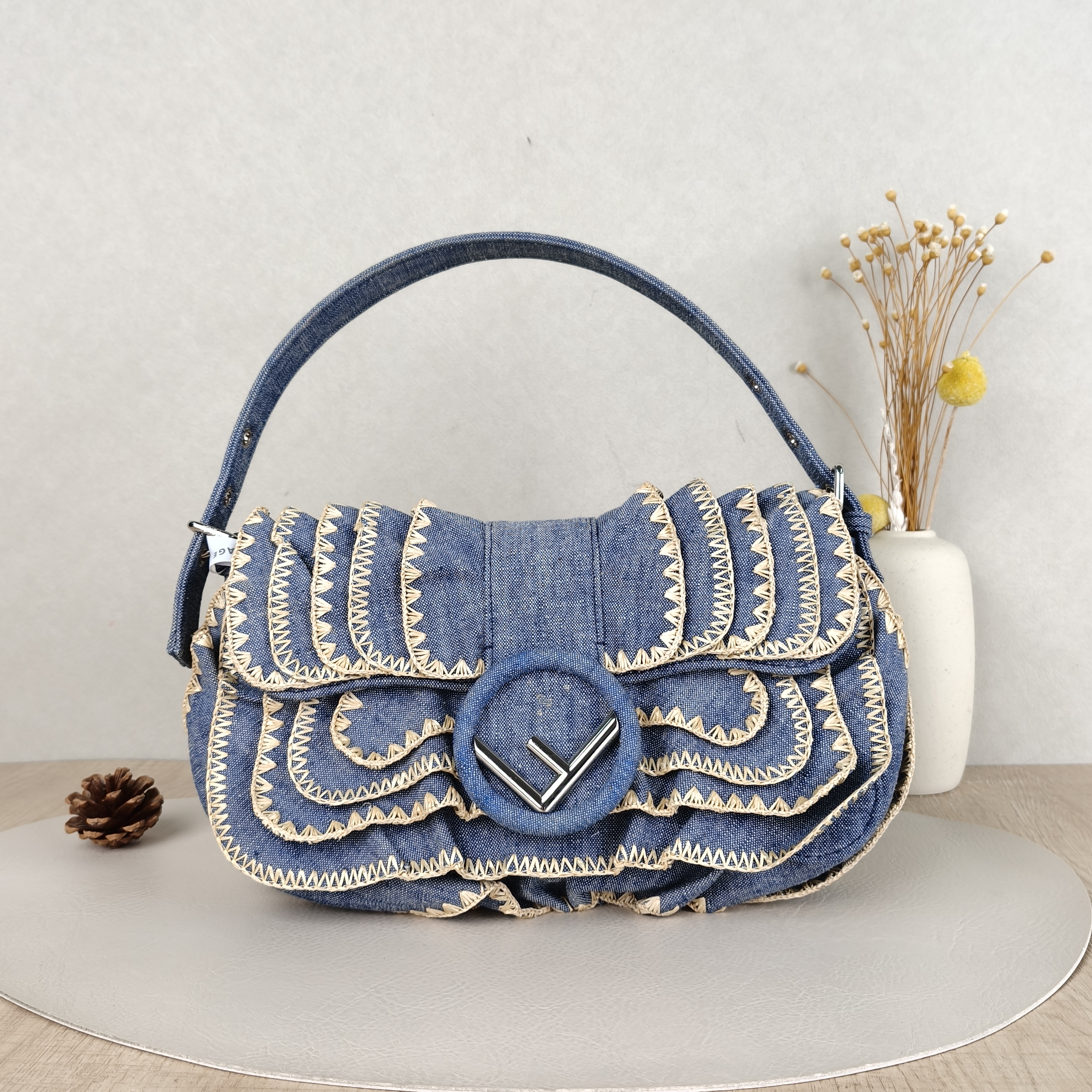 FENDI Baguette Baguette Bag Woven Blue Medium27 × 6 × 15 cm