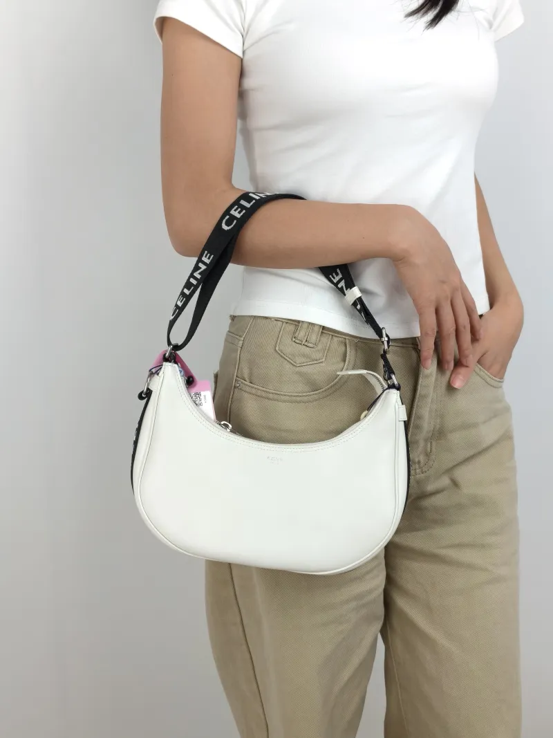 CELINE Shoulder Bag White Calfskin One Size 23 × 7 × 13 cm — on-model view 2 of 2