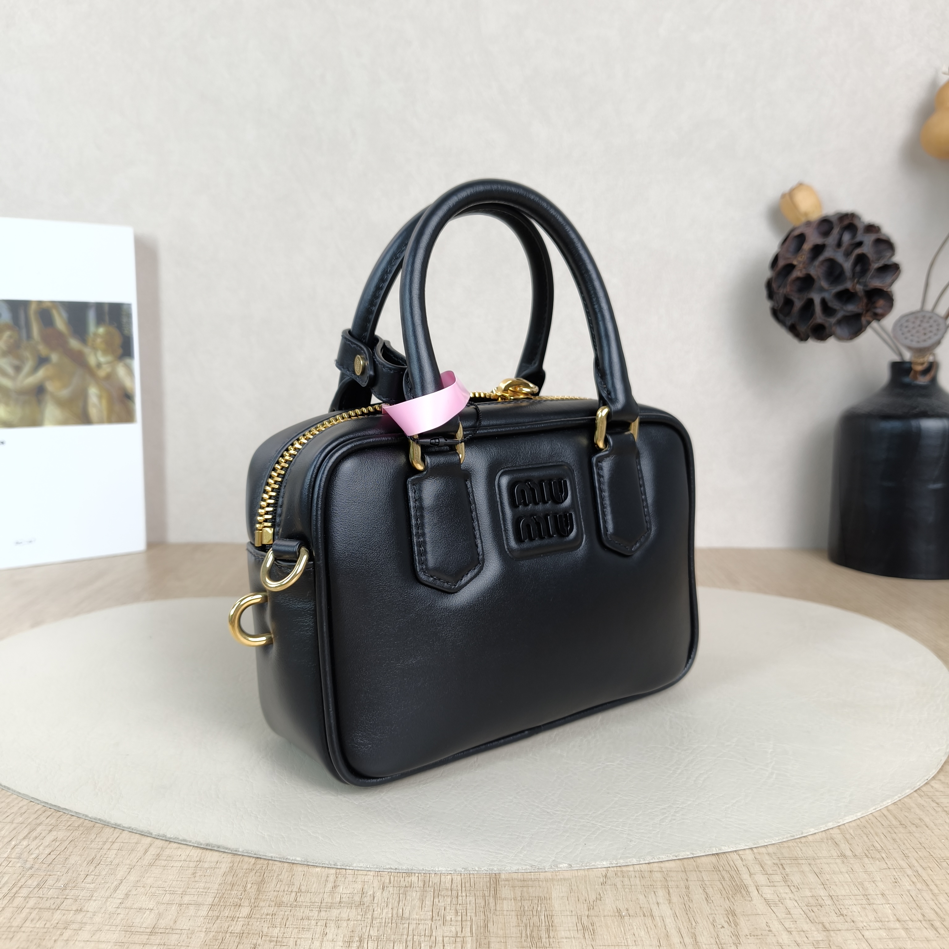 Miumiu Top Handle Bag Arcadie Collection Bowling Bag Black Calfskin One Size19 × 6 × 13 cm — cover view 4 of 6