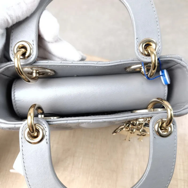 DIOR Crossbody Bag Lady Lady Dior Bag Grey Lambskin Mini 17 × 7 × 15 cm — detail view 10 of 12