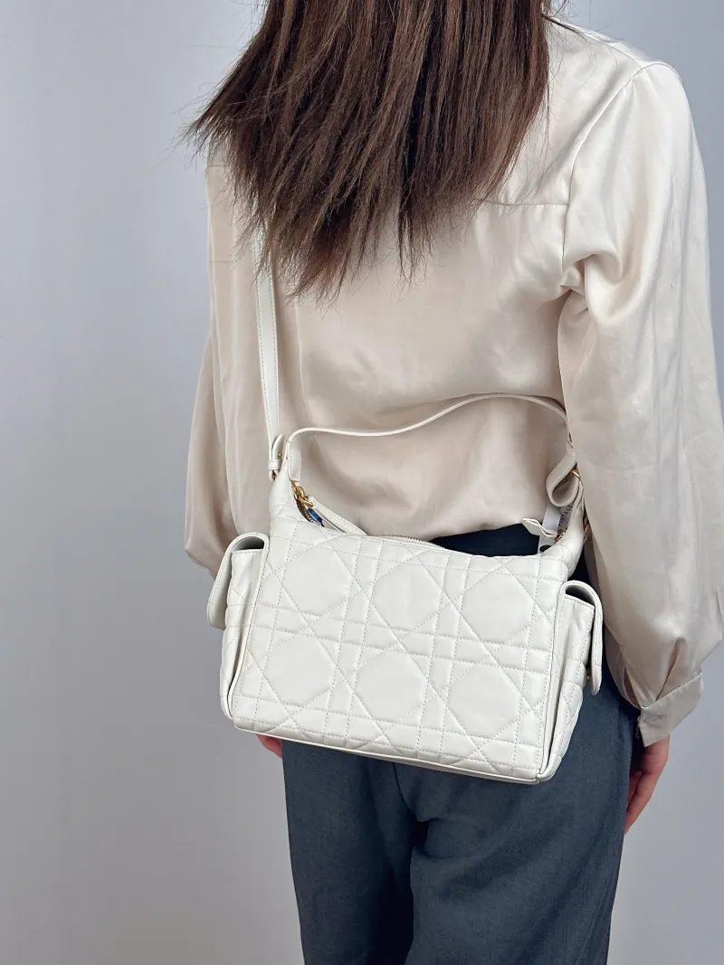 DIOR Crossbody Bag D-Dream White Lambskin Medium 28 × 10 × 16 cm — on-model view 1 of 3