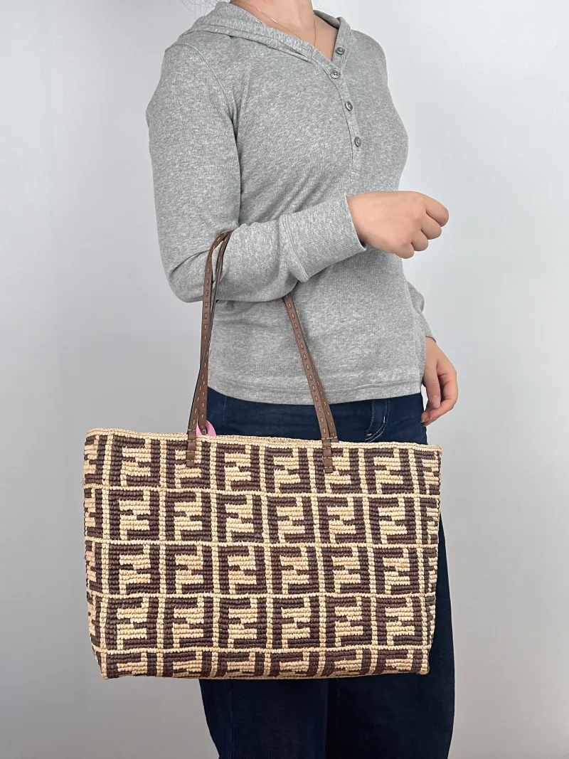 FENDI Top Handle Bag Top Handle Bag Brown Woven One Size 39 × 12 × 28 cm — on-model view 2 of 2
