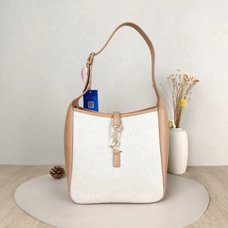 SAINT LAURENT Crossbody Bag LE 5 À 7 Hobo Inner Pouch Beige Taupe Canvas Small22.5 × 8.5 × 23 cm