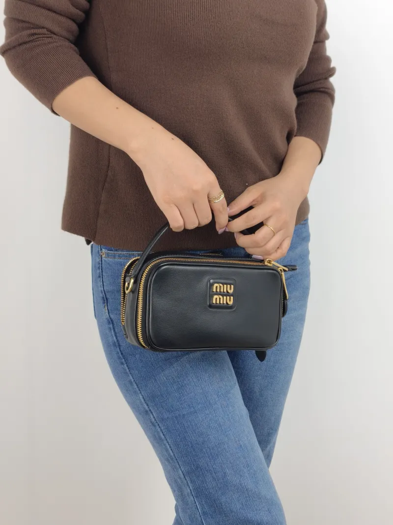 Miumiu Shoulder Bag Camera Bag Black Calfskin 18 × 6 × 10 cm — on-model view 2 of 2