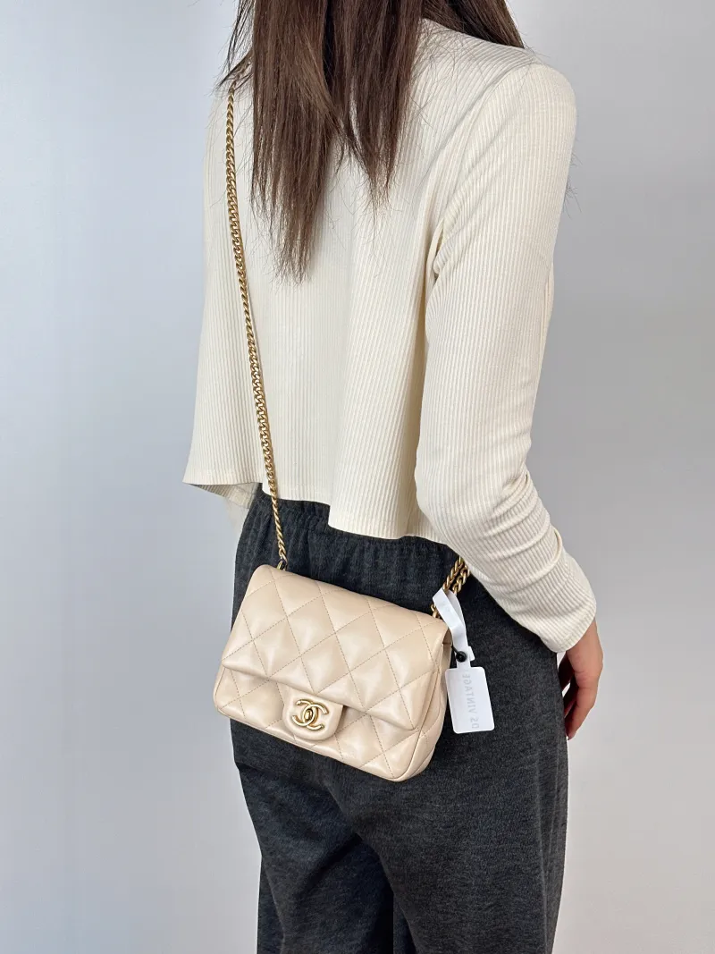 Chanel Crossbody Bag Beige Lambskin One Size18 × 6 × 14 cm — on-model view 2 of 2