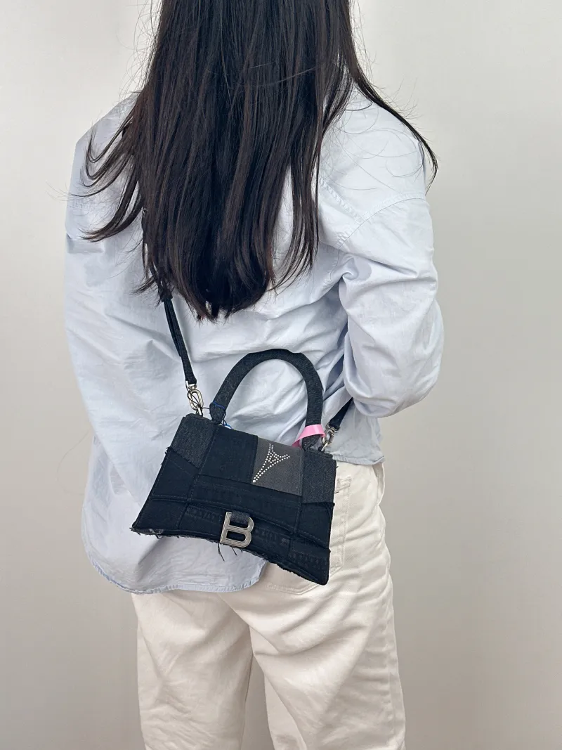 BALENCIAGA Crossbody Bag Hourglass Hourglass Bag Grey Small 23 × 10 × 14 cm — on-model view 2 of 2