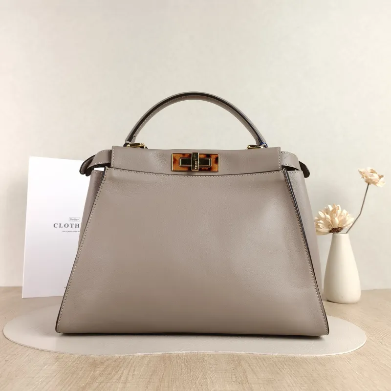 FENDI Top Handle Bag Peekaboo IS ee U Grey Calfskin Medium 33.5 × 13 × 25.5 cm