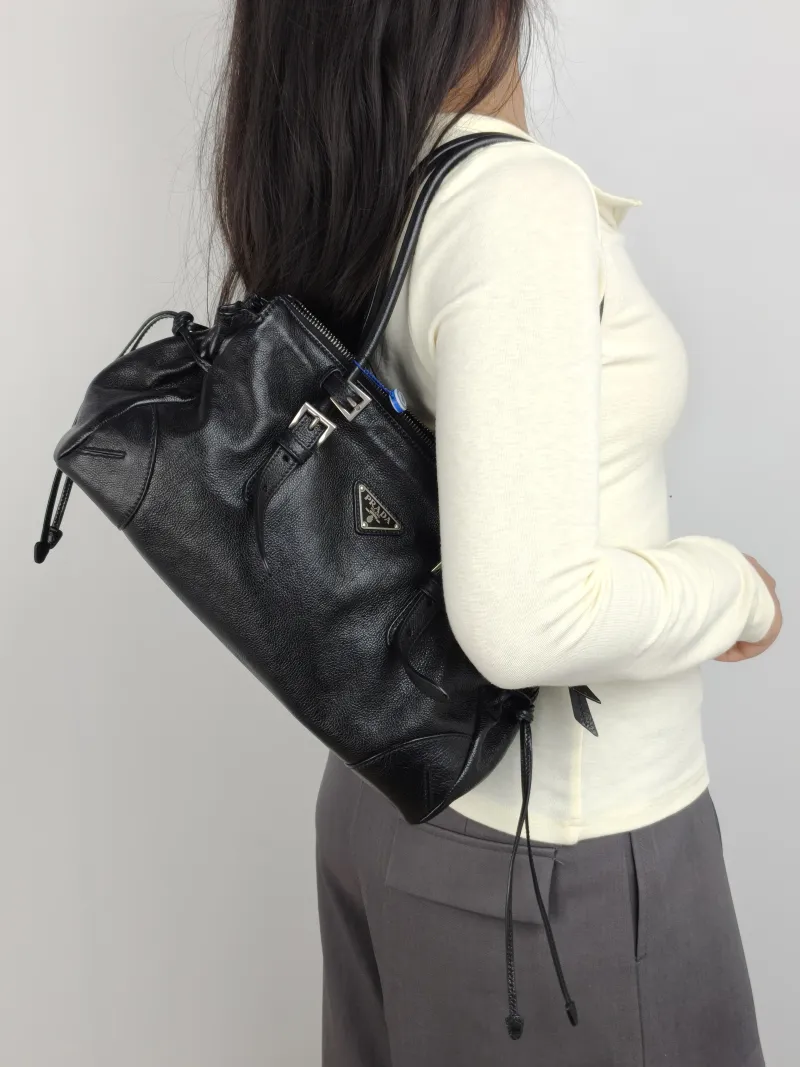 PRADA Shoulder Bag Karin Tote Bag Black Calfskin Medium 32 × 10.5 × 17.5 cm — on-model view 1 of 3