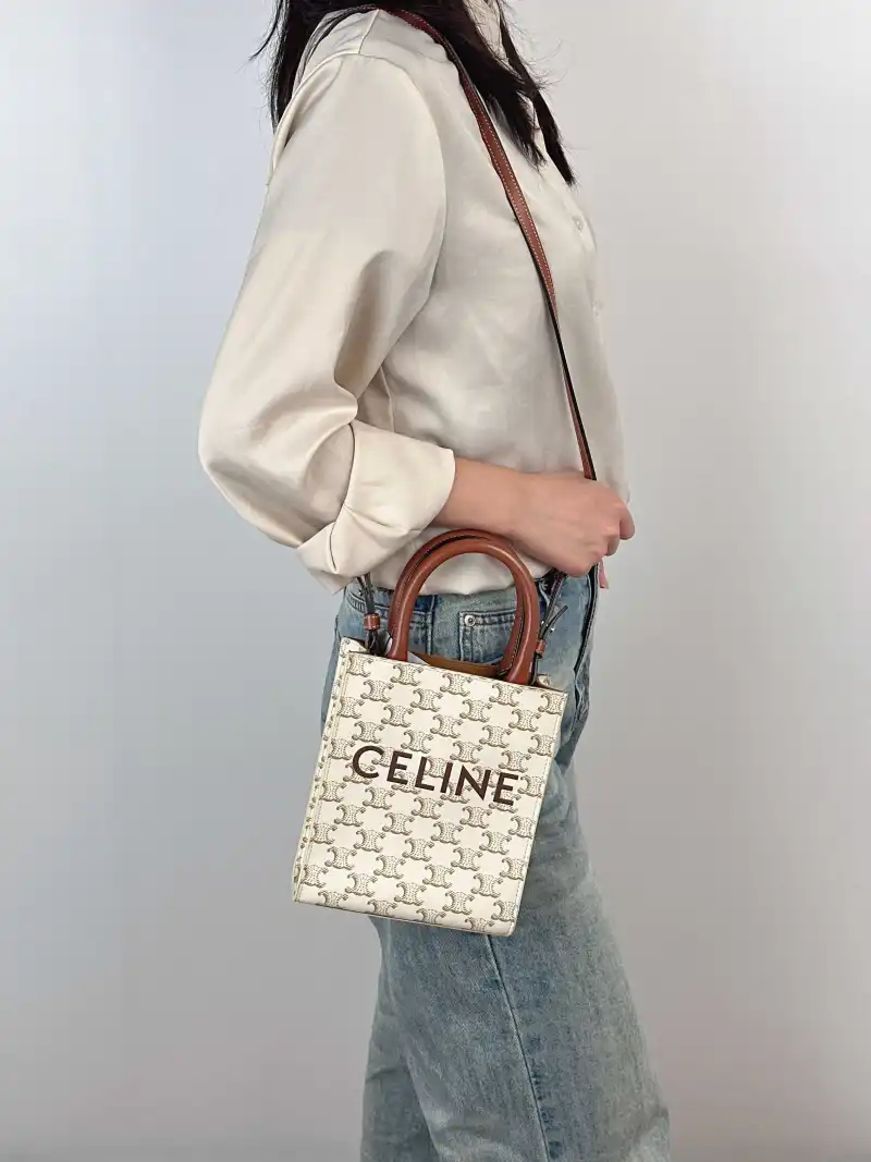 CELINE Crossbody Bag CABAS Mini White PVC Mini 17 × 4 × 20.5 cm — on-model view 2 of 3
