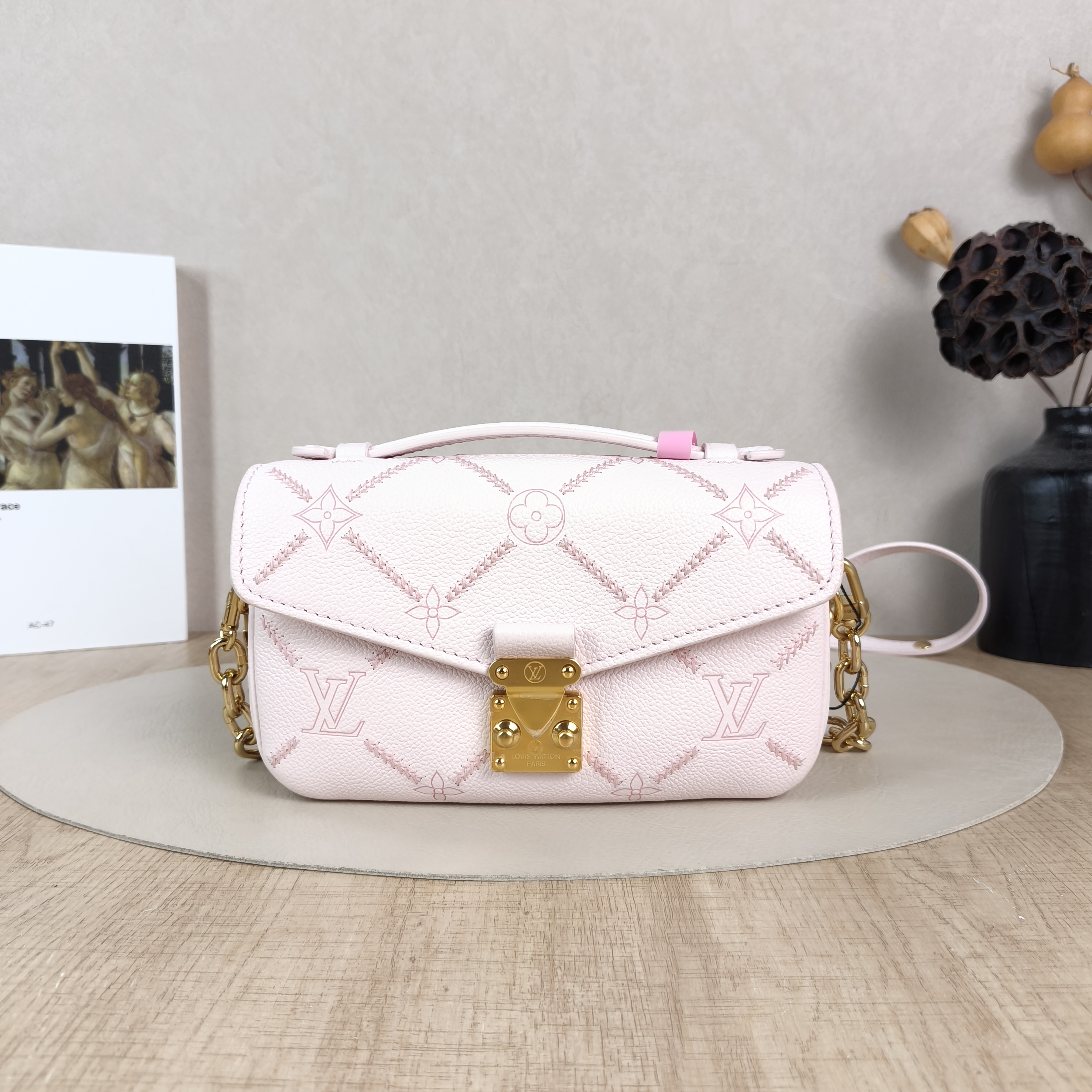 Louis Vuitton Crossbody Bag Pochette Métis East West Pink Monogram Empreinte Embossed Calfskin Small21.5 × 6 × 13.5 cm