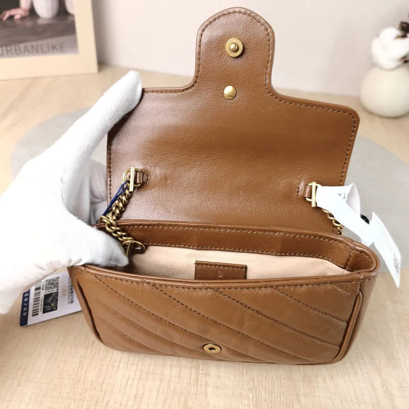 GUCCI Crossbody Bag GG Marmont Mini Marmont Mini Caramel Calfskin Mini 16.5 × 4.5 × 9.5 cm — detail view 7 of 10