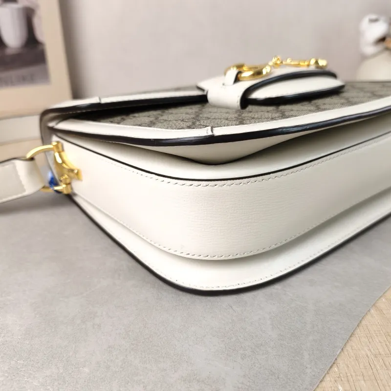GUCCI Crossbody Bag Horsebit 1955 Horsebit Medium White Monogram PVC Medium 25 × 8 × 18 cm — detail view 3 of 14