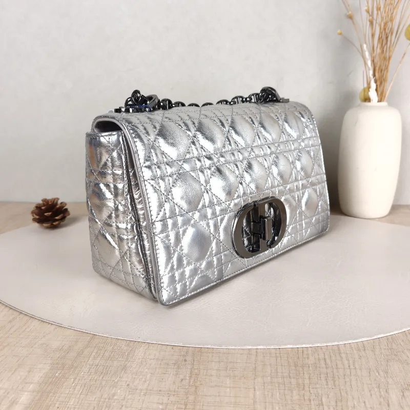 DIOR Crossbody Bag Caro Chain Bag Silver Waxed Leather Medium25.5 × 9 × 15.5 cm — cover view 3 of 5