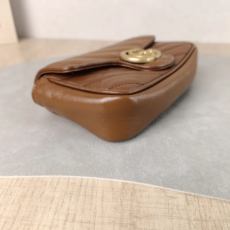GUCCI Crossbody Bag GG Marmont Mini Marmont Mini Caramel Calfskin Mini 16.5 × 4.5 × 9.5 cm — detail view 8 of 12