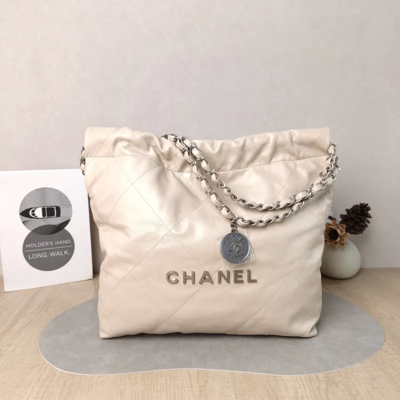 Chanel Shoulder Bag 22Bag Beige Calfskin Small 35 × 7 × 37 cm