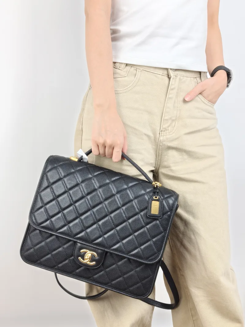 Chanel Backpack Backpack Black with Gold-Tone Hardware Grained Calfskin One Size 31 × 10 × 21 cm — on-model view 2 of 2