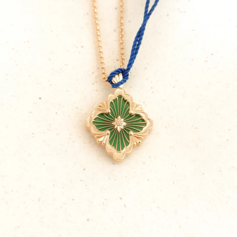 BUCCELLATI Necklace Opera Tulle Enamel Pendant Necklace Green 18KR ose Gold Large 41cm — cover view 5 of 6