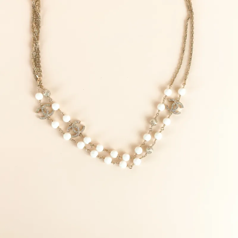 Chanel Necklace Pearl Necklace Gold Pearl One Size