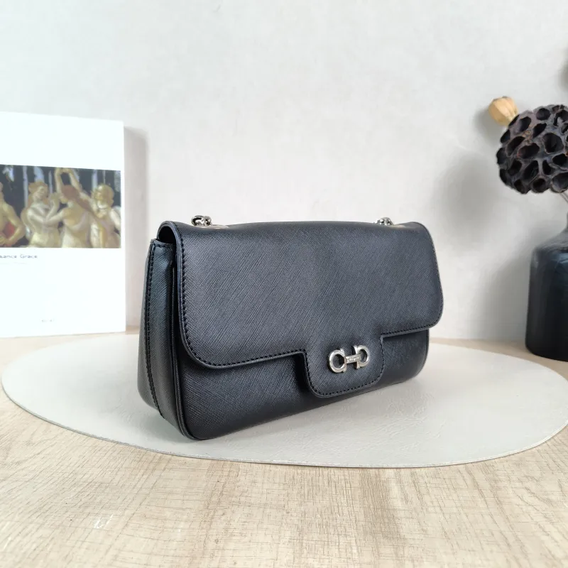 FERRAGAMO Shoulder Bag Shoulder Bag Black Calfskin One Size 24 × 6 × 14 cm — cover view 4 of 5
