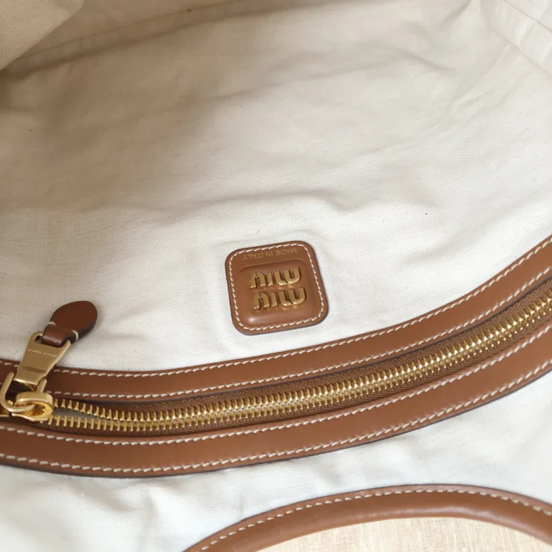 Miumiu Shoulder Bag IVY Tote Shopping Tote Beige Brown Canvas Medium 35*40 — detail view 6 of 10