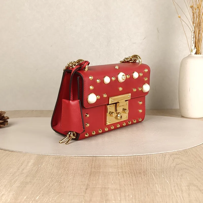 GUCCI Crossbody Bag Padlock Pearl Edition Red Calfskin Small 20.5 × 7.5 × 13 cm — cover view 4 of 5