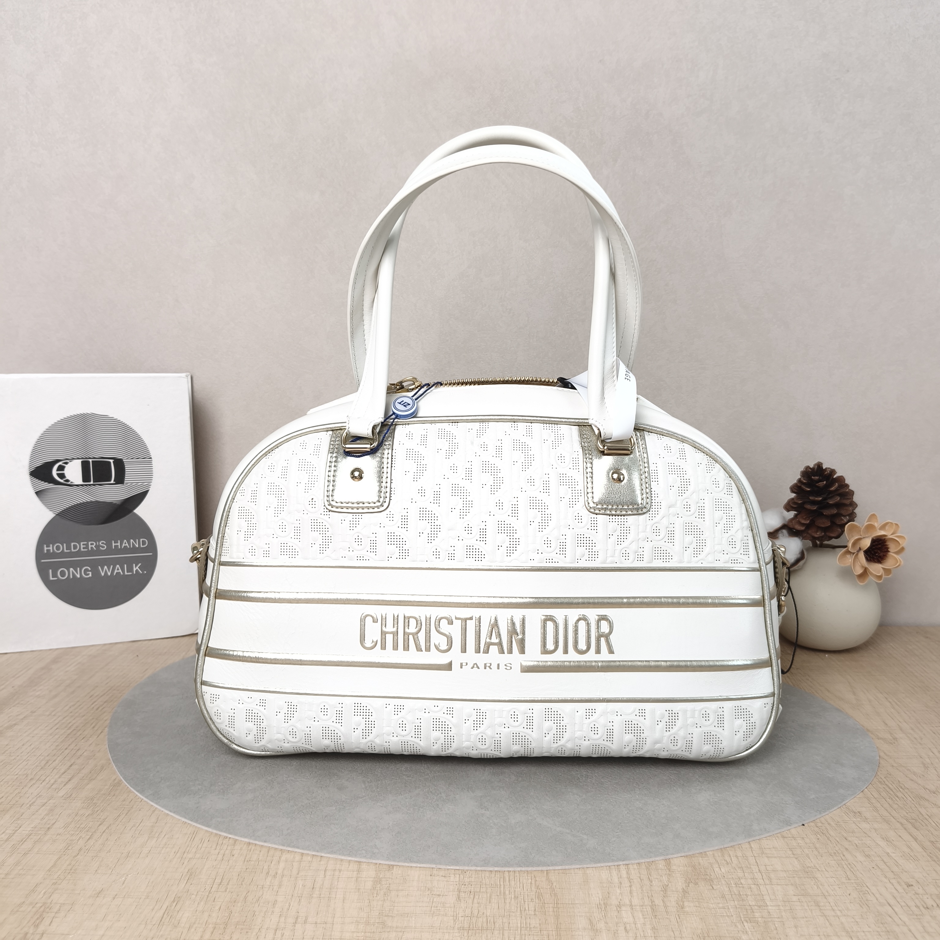 DIOR Top Handle Bag Vibe Bowling White Gold Calfskin Medium35 × 15.5 × 21 cm
