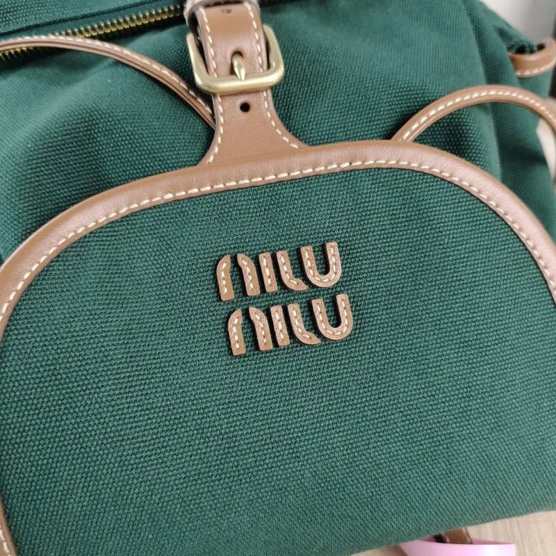 Miumiu Backpack Backpack Green Canvas Large 25 × 12.5 × 29.5 cm — detail view 10 of 12