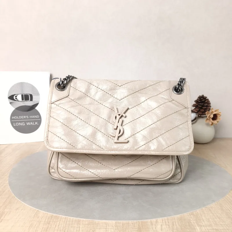 SAINT LAURENT Crossbody Bag Niki Beige Waxed Leather Medium28 × 8.5 × 20 cm