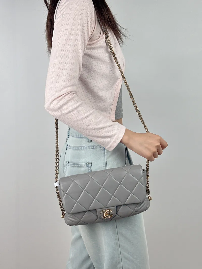 Chanel Crossbody Bag Crossbody Bag Grey Lambskin One Size 25.5 × 4.5 × 15 cm — on-model view 1 of 2